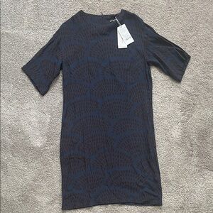 Marimekko 36 Blue and Brown Pattern Dress Mekko Ester Kyyhkynen Crepe Viscose